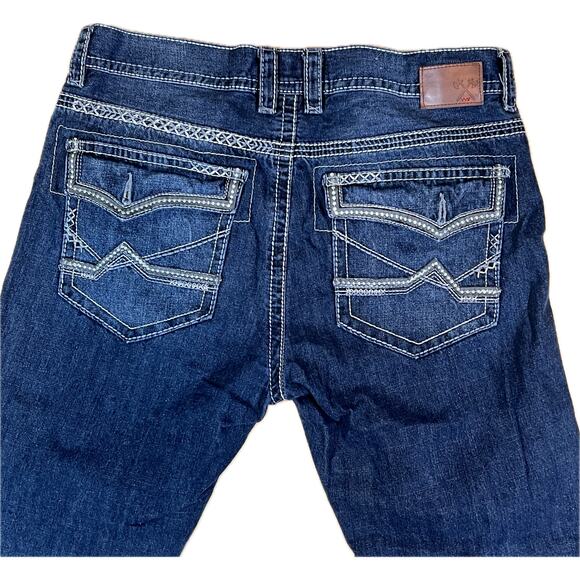 Axe & Crown Boot Fit Denim Jeans Men 38x32 Dark Wash Flap Pocket Contrast Stitch - Picture 7 of 14